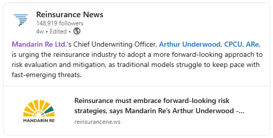 Honored to be Featured by Reinsurance News