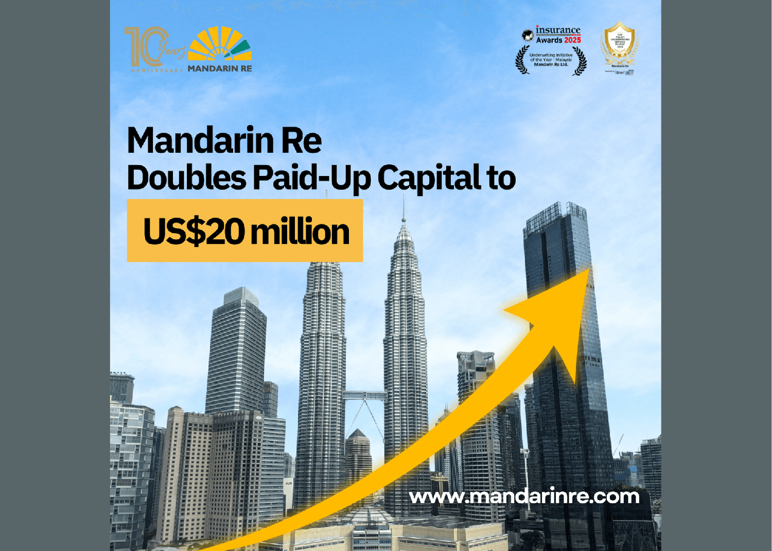 Mandarin Re Doubles Paid-Up Capital to USD 20 Million