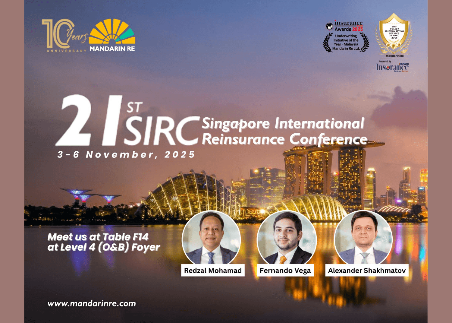 Mandarin Re Attends the 21st Singapore International Reinsurance Conference