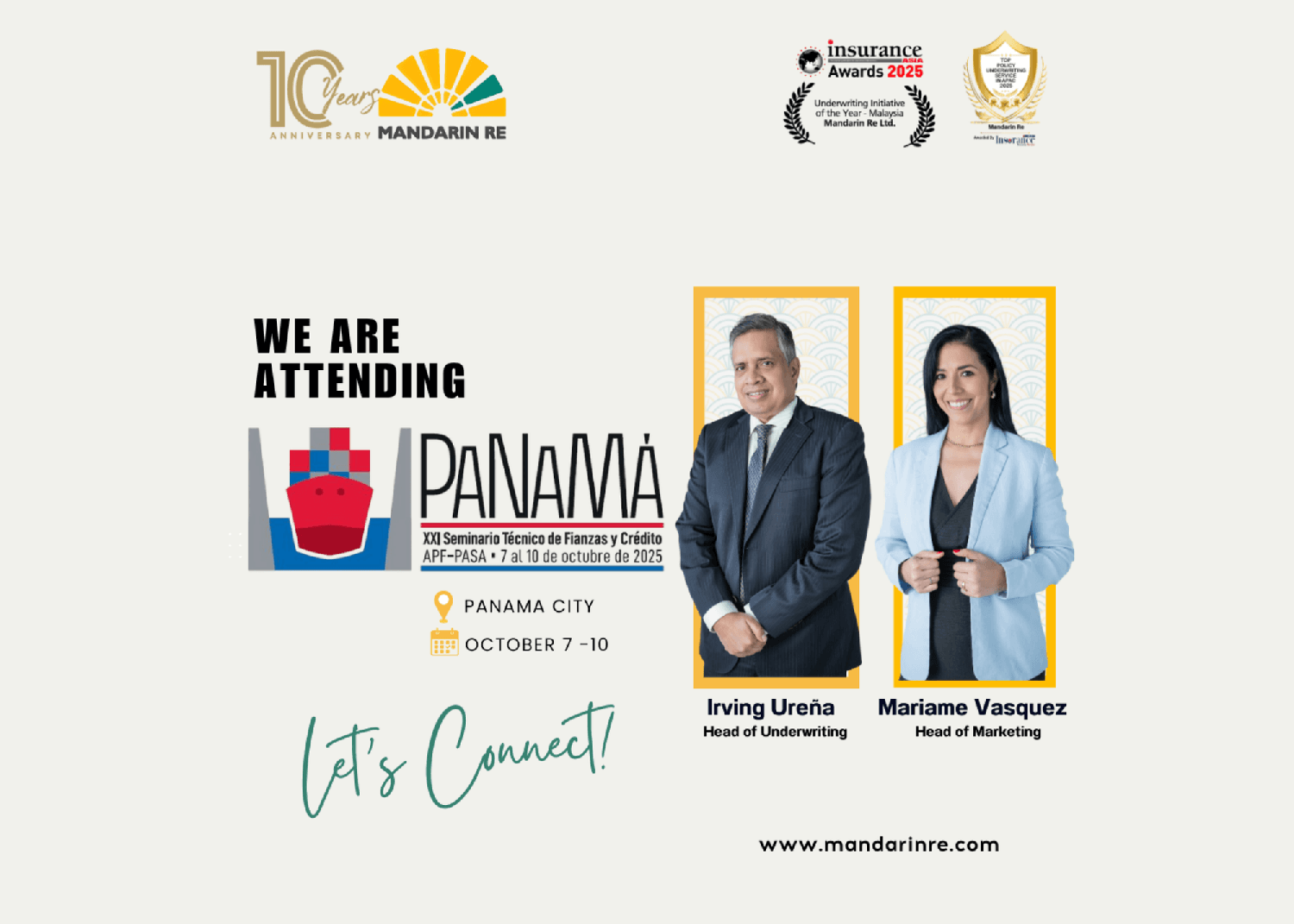 Mandarin Re to Participate in the XXI APF-PASA Technical Seminar in Panama